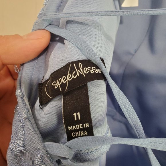 Glittery floral powder blue mini dress size 11 - Picture 4 of 4